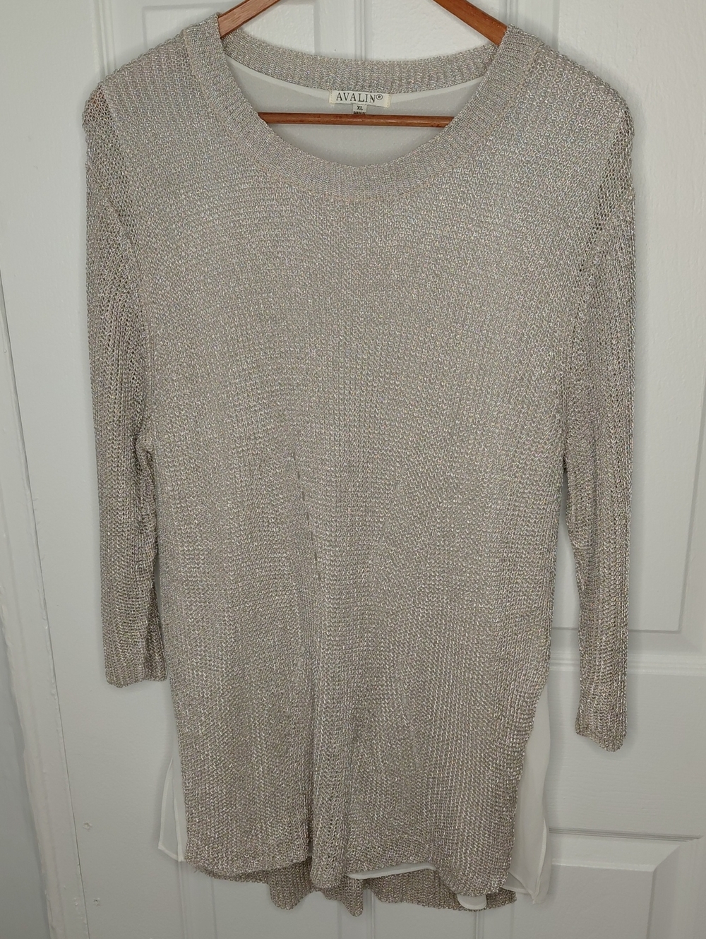 Avalin Metallic Silver Long Sleeve Knit Dress
